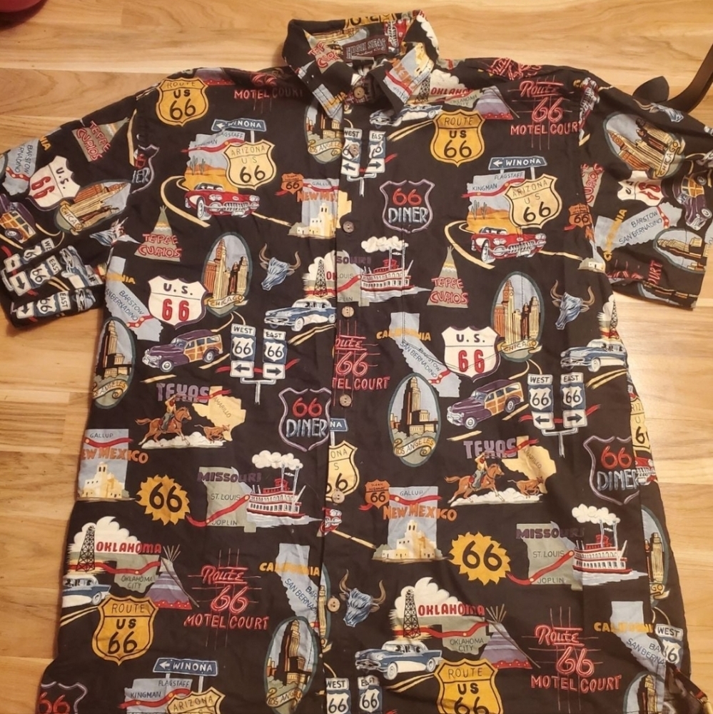 Men’s Route 66 Print Short Sleeve Western Shirt in Black Size Medium